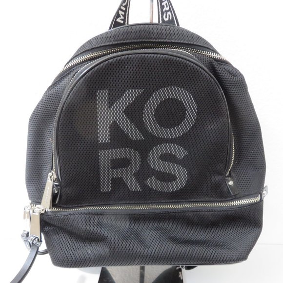 MICHAEL KORS - RHEA LEATHER BACKPACK WITH LOGO - BLACK/WHITE main image 7
